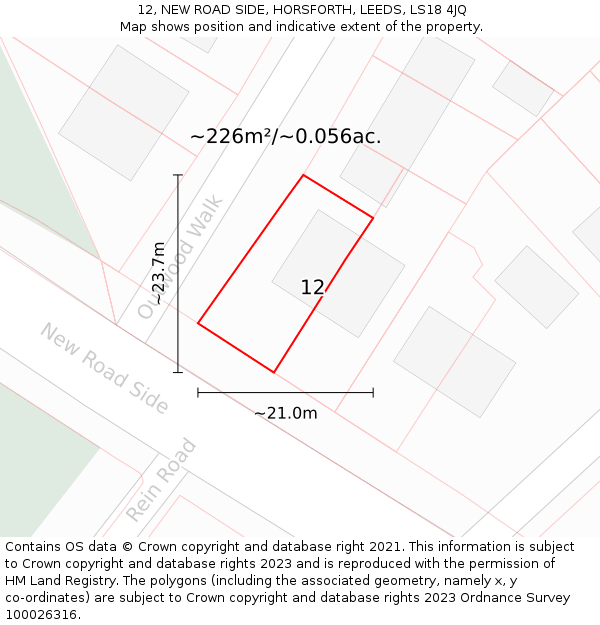 12, NEW ROAD SIDE, HORSFORTH, LEEDS, LS18 4JQ: Plot and title map