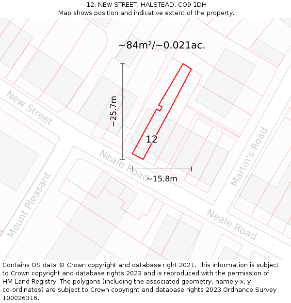 12, NEW STREET, HALSTEAD, CO9 1DH: Plot and title map