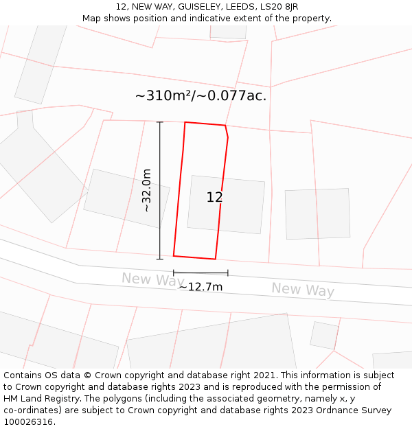 12, NEW WAY, GUISELEY, LEEDS, LS20 8JR: Plot and title map