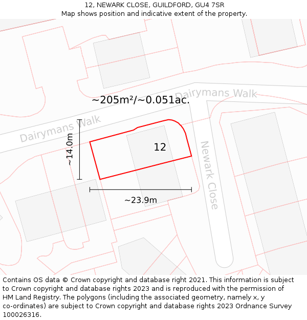 12, NEWARK CLOSE, GUILDFORD, GU4 7SR: Plot and title map