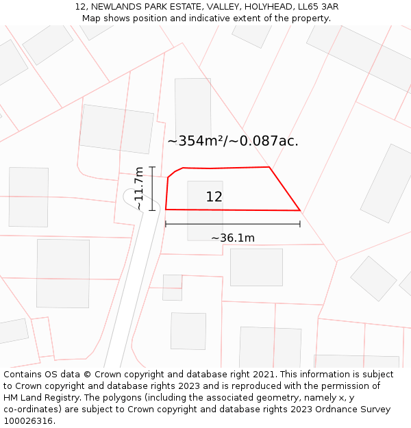 12, NEWLANDS PARK ESTATE, VALLEY, HOLYHEAD, LL65 3AR: Plot and title map