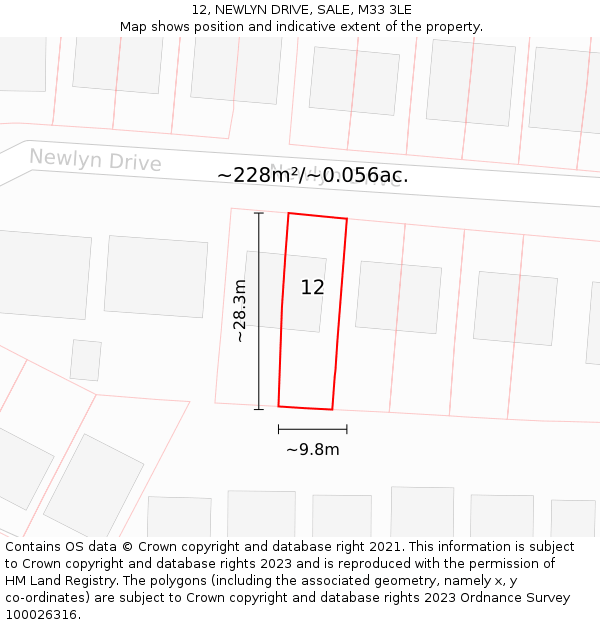 12, NEWLYN DRIVE, SALE, M33 3LE: Plot and title map