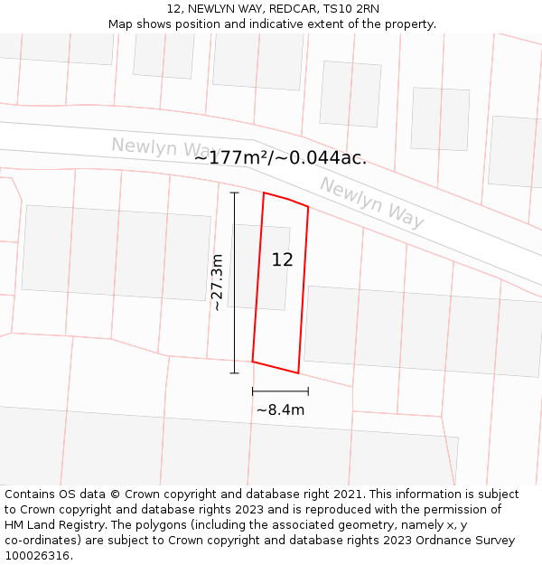 12, NEWLYN WAY, REDCAR, TS10 2RN: Plot and title map