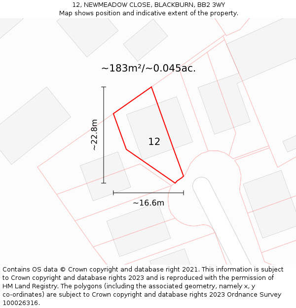 12, NEWMEADOW CLOSE, BLACKBURN, BB2 3WY: Plot and title map