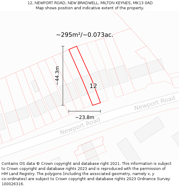 12, NEWPORT ROAD, NEW BRADWELL, MILTON KEYNES, MK13 0AD: Plot and title map