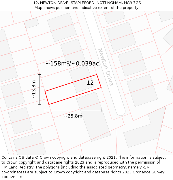 12, NEWTON DRIVE, STAPLEFORD, NOTTINGHAM, NG9 7GS: Plot and title map