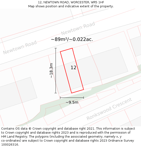 12, NEWTOWN ROAD, WORCESTER, WR5 1HF: Plot and title map