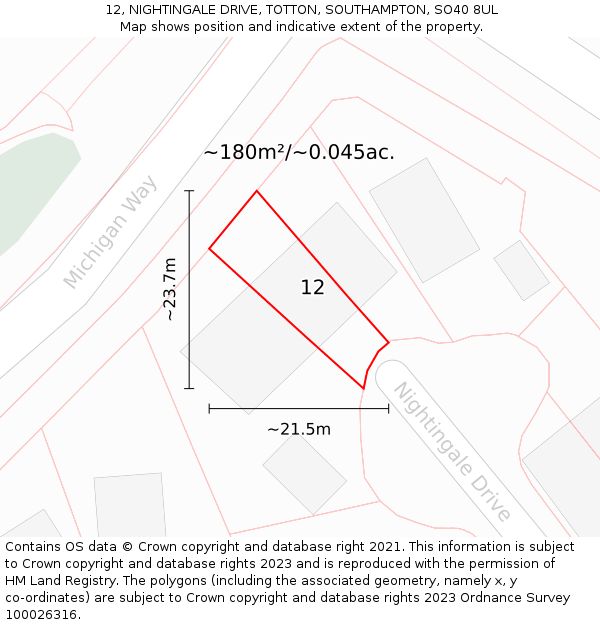 12, NIGHTINGALE DRIVE, TOTTON, SOUTHAMPTON, SO40 8UL: Plot and title map