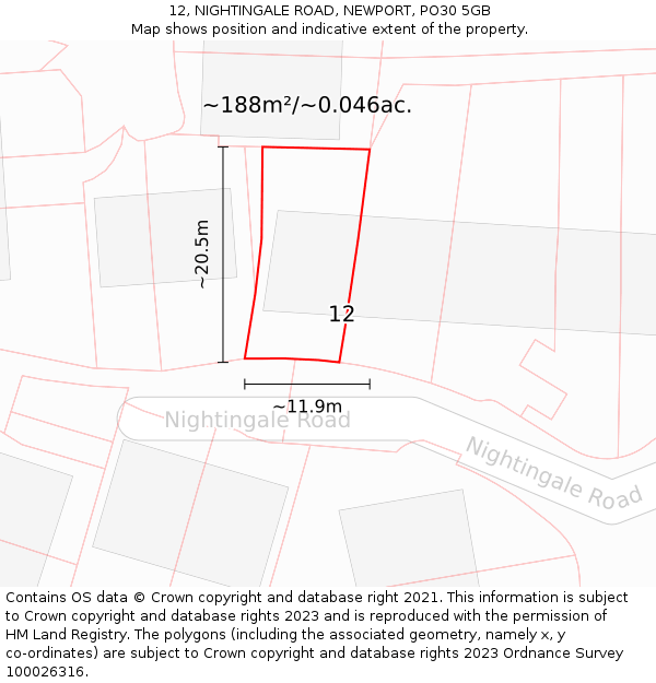 12, NIGHTINGALE ROAD, NEWPORT, PO30 5GB: Plot and title map