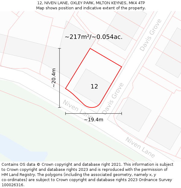 12, NIVEN LANE, OXLEY PARK, MILTON KEYNES, MK4 4TP: Plot and title map