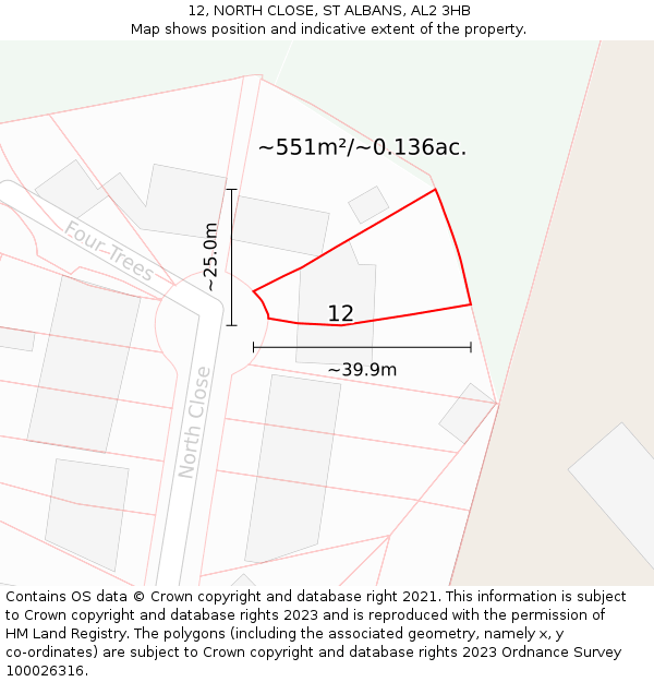 12, NORTH CLOSE, ST ALBANS, AL2 3HB: Plot and title map