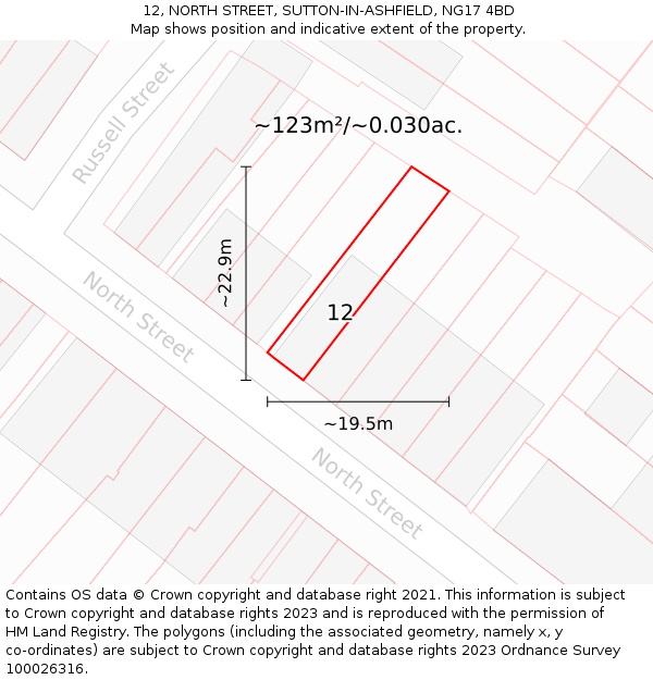 12, NORTH STREET, SUTTON-IN-ASHFIELD, NG17 4BD: Plot and title map