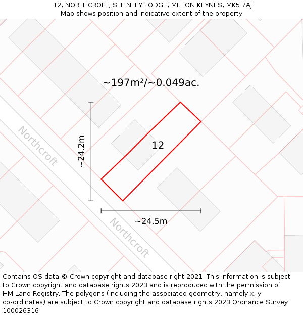 12, NORTHCROFT, SHENLEY LODGE, MILTON KEYNES, MK5 7AJ: Plot and title map