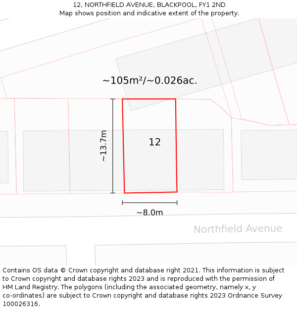 12, NORTHFIELD AVENUE, BLACKPOOL, FY1 2ND: Plot and title map