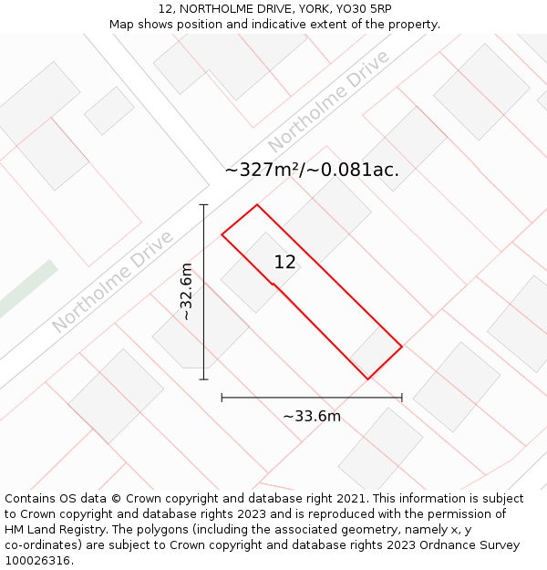 12, NORTHOLME DRIVE, YORK, YO30 5RP: Plot and title map