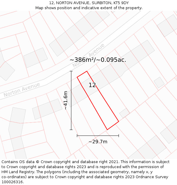 12, NORTON AVENUE, SURBITON, KT5 9DY: Plot and title map