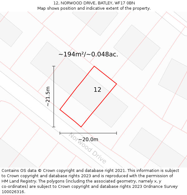 12, NORWOOD DRIVE, BATLEY, WF17 0BN: Plot and title map