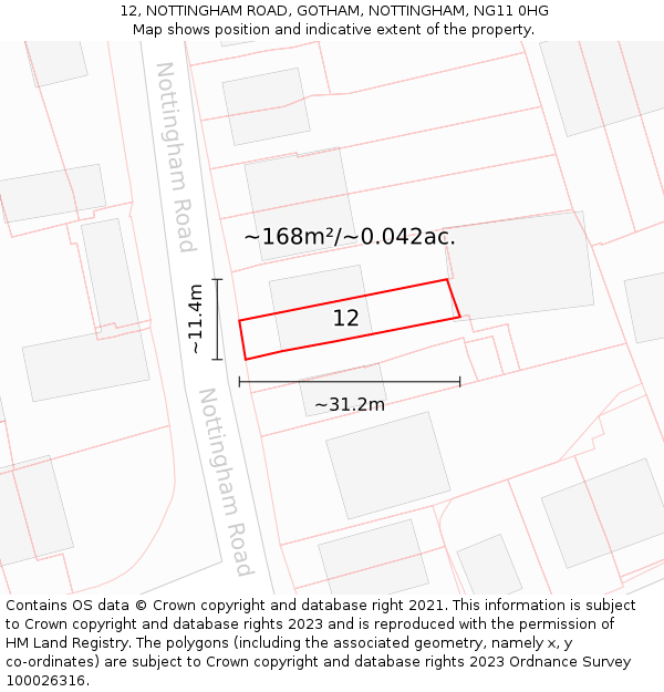 12, NOTTINGHAM ROAD, GOTHAM, NOTTINGHAM, NG11 0HG: Plot and title map