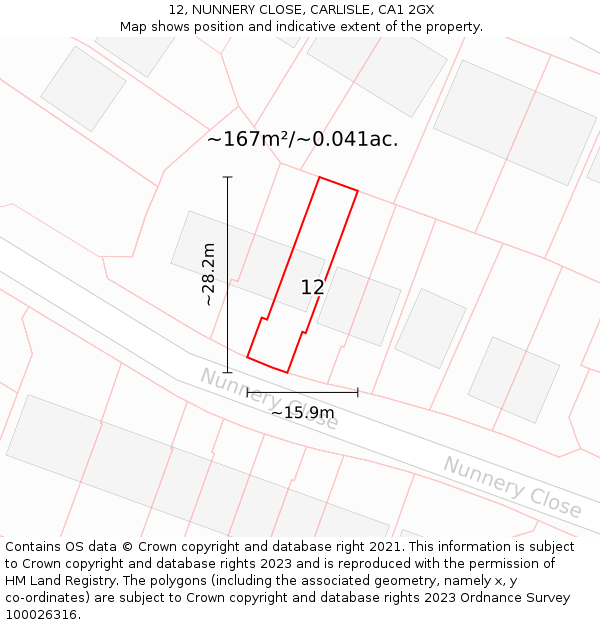 12, NUNNERY CLOSE, CARLISLE, CA1 2GX: Plot and title map