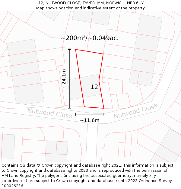 12, NUTWOOD CLOSE, TAVERHAM, NORWICH, NR8 6UY: Plot and title map