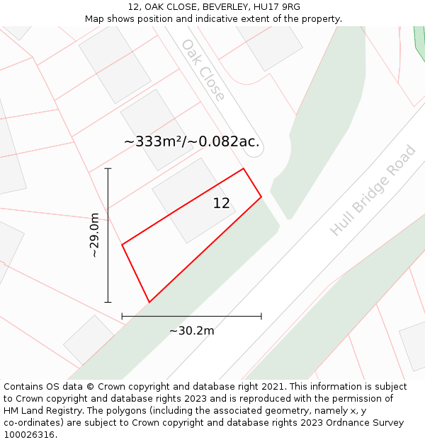 12, OAK CLOSE, BEVERLEY, HU17 9RG: Plot and title map