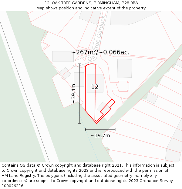 12, OAK TREE GARDENS, BIRMINGHAM, B28 0RA: Plot and title map