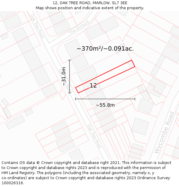 12, OAK TREE ROAD, MARLOW, SL7 3EE: Plot and title map