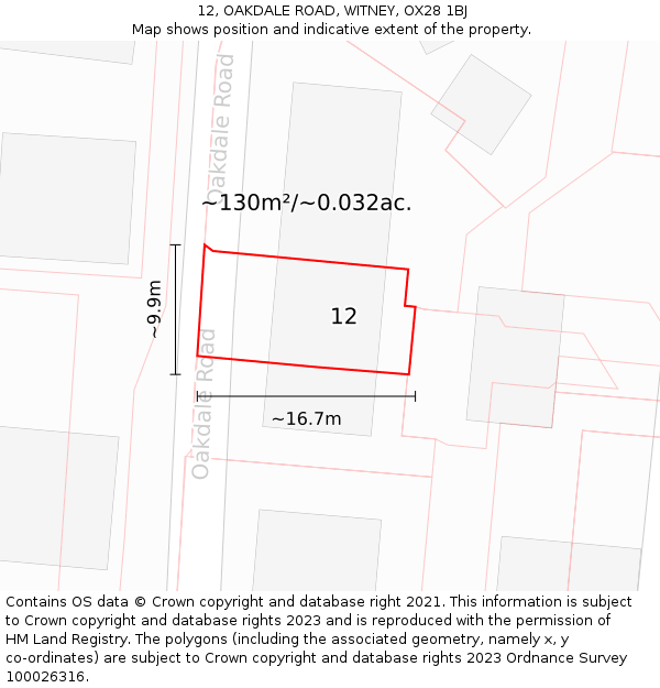 12, OAKDALE ROAD, WITNEY, OX28 1BJ: Plot and title map