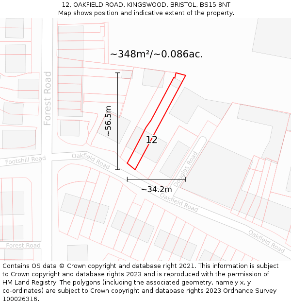 12, OAKFIELD ROAD, KINGSWOOD, BRISTOL, BS15 8NT: Plot and title map