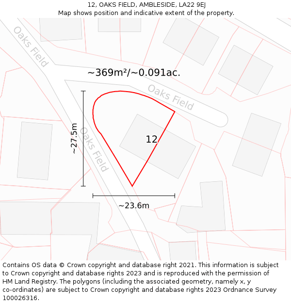 12, OAKS FIELD, AMBLESIDE, LA22 9EJ: Plot and title map