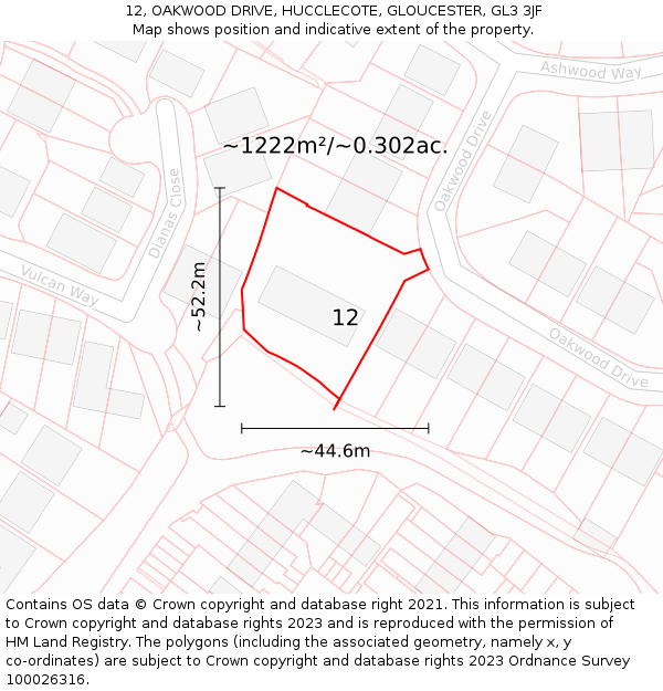 12, OAKWOOD DRIVE, HUCCLECOTE, GLOUCESTER, GL3 3JF: Plot and title map