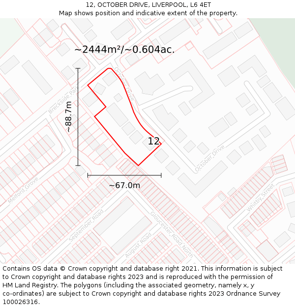 12, OCTOBER DRIVE, LIVERPOOL, L6 4ET: Plot and title map