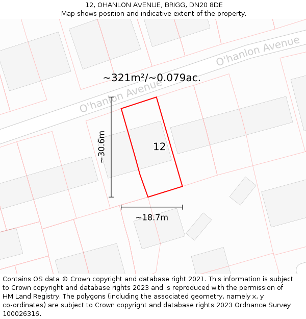 12, OHANLON AVENUE, BRIGG, DN20 8DE: Plot and title map