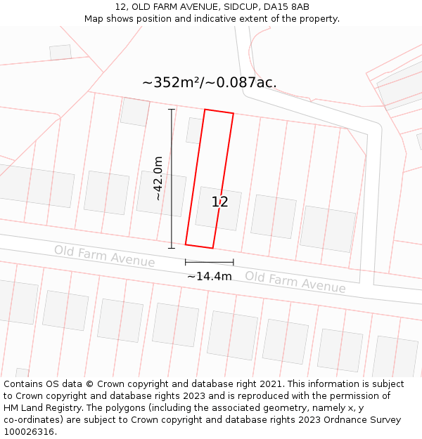 12, OLD FARM AVENUE, SIDCUP, DA15 8AB: Plot and title map