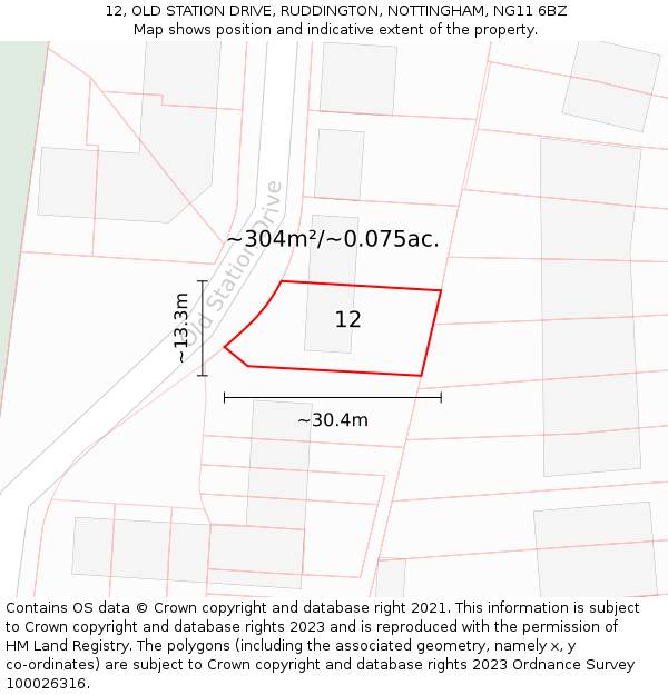 12, OLD STATION DRIVE, RUDDINGTON, NOTTINGHAM, NG11 6BZ: Plot and title map