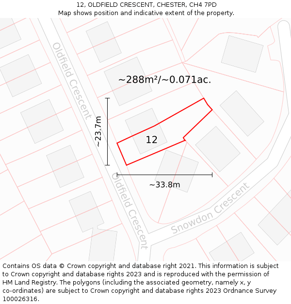 12, OLDFIELD CRESCENT, CHESTER, CH4 7PD: Plot and title map