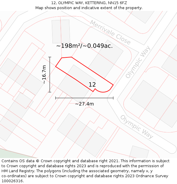 12, OLYMPIC WAY, KETTERING, NN15 6FZ: Plot and title map