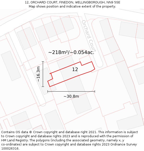 12, ORCHARD COURT, FINEDON, WELLINGBOROUGH, NN9 5SE: Plot and title map