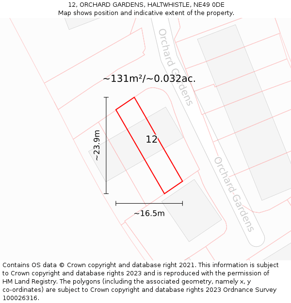 12, ORCHARD GARDENS, HALTWHISTLE, NE49 0DE: Plot and title map