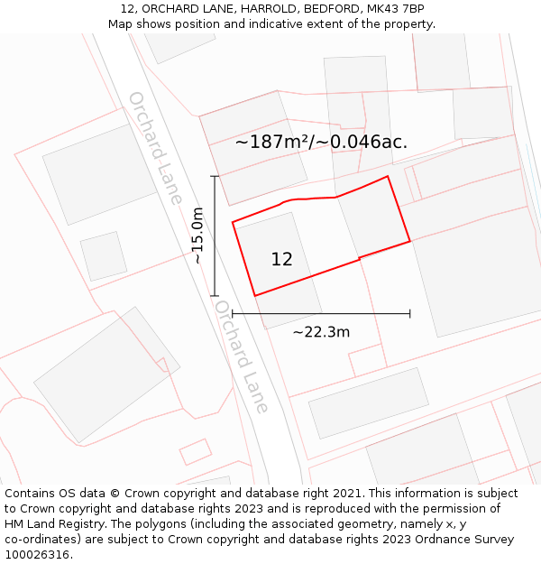 12, ORCHARD LANE, HARROLD, BEDFORD, MK43 7BP: Plot and title map