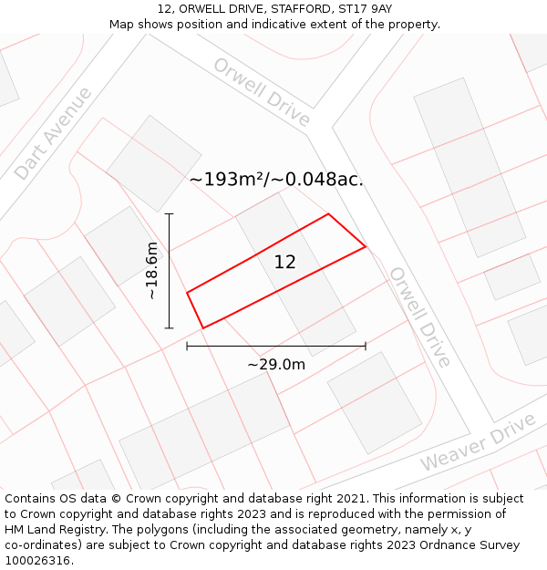 12, ORWELL DRIVE, STAFFORD, ST17 9AY: Plot and title map