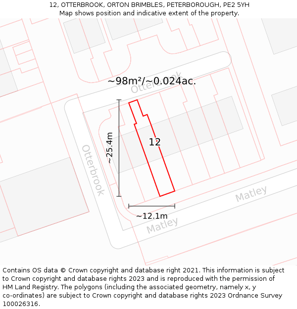 12, OTTERBROOK, ORTON BRIMBLES, PETERBOROUGH, PE2 5YH: Plot and title map