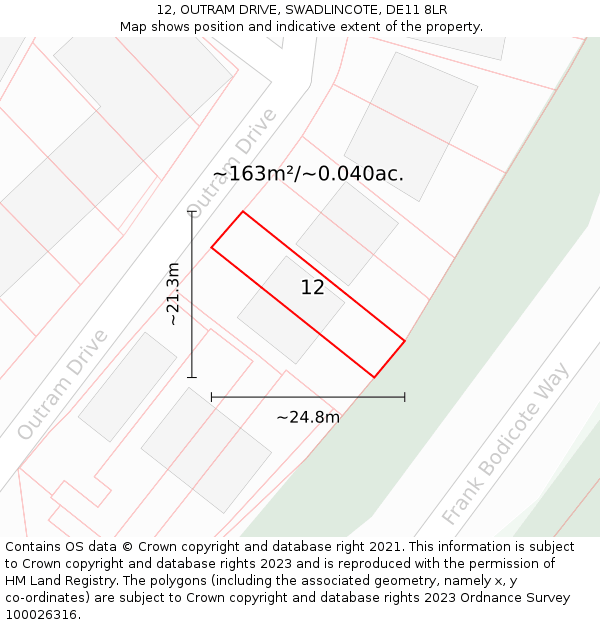 12, OUTRAM DRIVE, SWADLINCOTE, DE11 8LR: Plot and title map