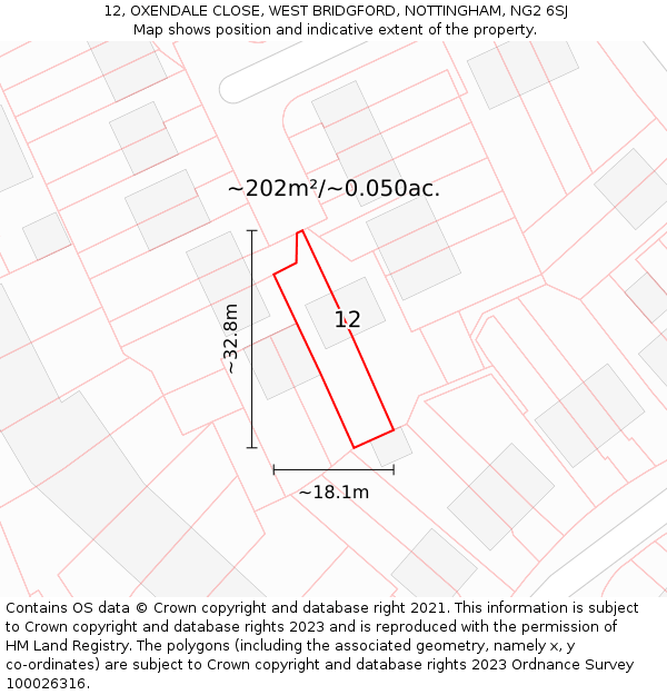 12, OXENDALE CLOSE, WEST BRIDGFORD, NOTTINGHAM, NG2 6SJ: Plot and title map