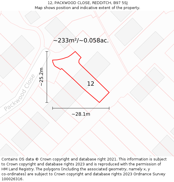 12, PACKWOOD CLOSE, REDDITCH, B97 5SJ: Plot and title map