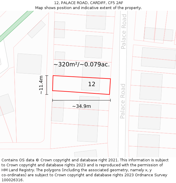 12, PALACE ROAD, CARDIFF, CF5 2AF: Plot and title map