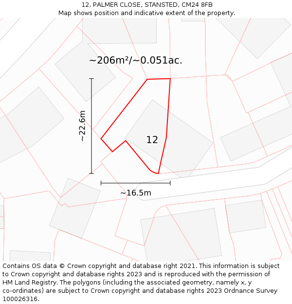 12, PALMER CLOSE, STANSTED, CM24 8FB: Plot and title map