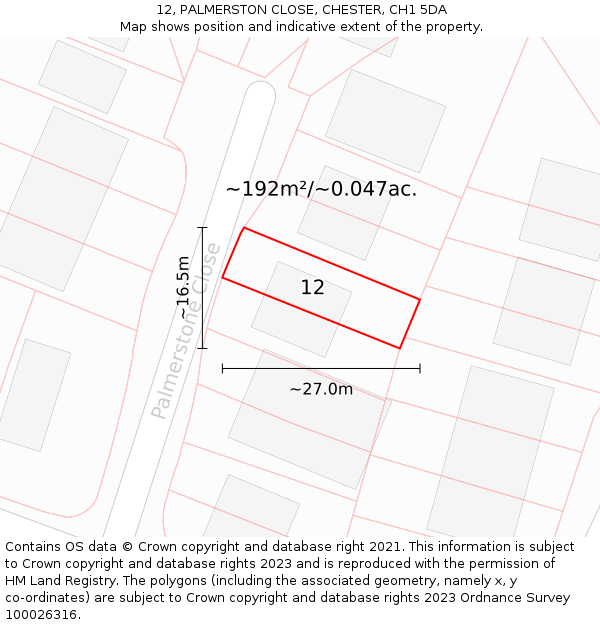 12, PALMERSTON CLOSE, CHESTER, CH1 5DA: Plot and title map