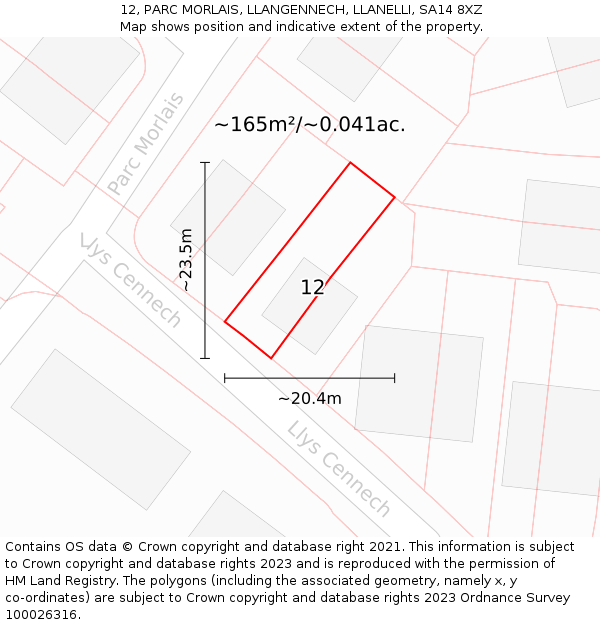 12, PARC MORLAIS, LLANGENNECH, LLANELLI, SA14 8XZ: Plot and title map