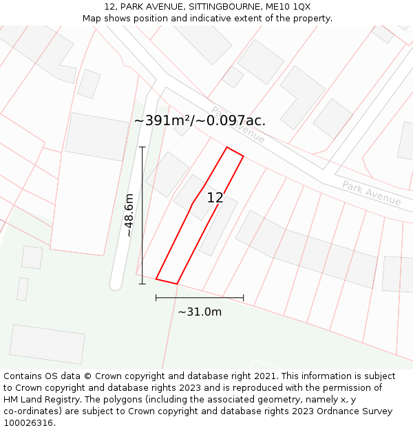 12, PARK AVENUE, SITTINGBOURNE, ME10 1QX: Plot and title map